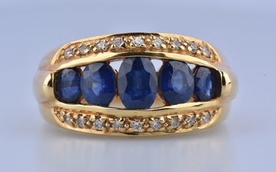 18 kt. Yellow gold - Ring - 1.13 ct Sapphire - Diamonds