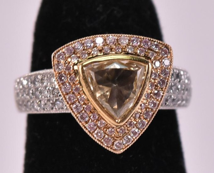18K White Gold Yellow Pink White Diamond Ring