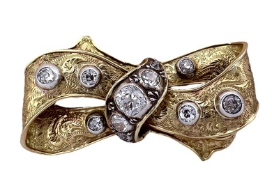 18K gold and silver antique brooch with a unique...