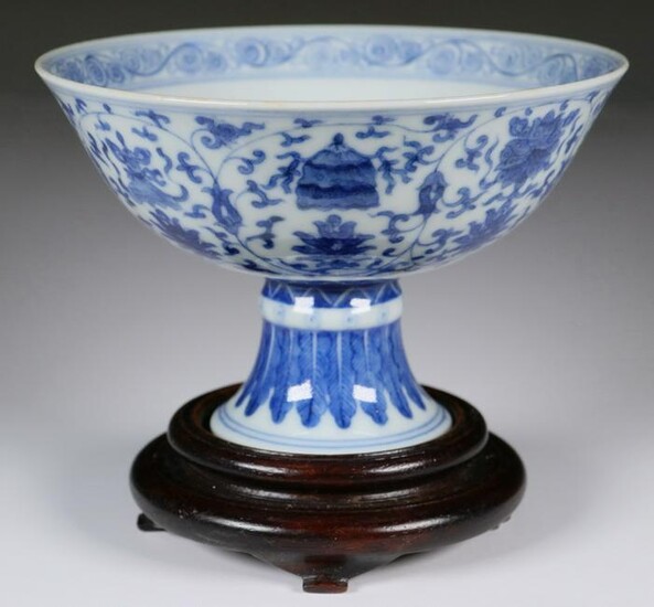 18TH C. CHINESE BLUE AND WHITE "EIGHT TREASURES" STEM