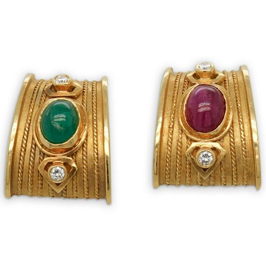 18k Emerald, Ruby & Diamond Earrings