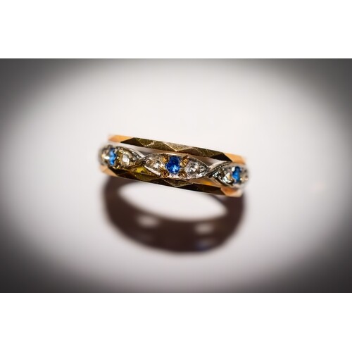 1900's Diamond and Sapphire gold Eternity ring, Sapphires ar...