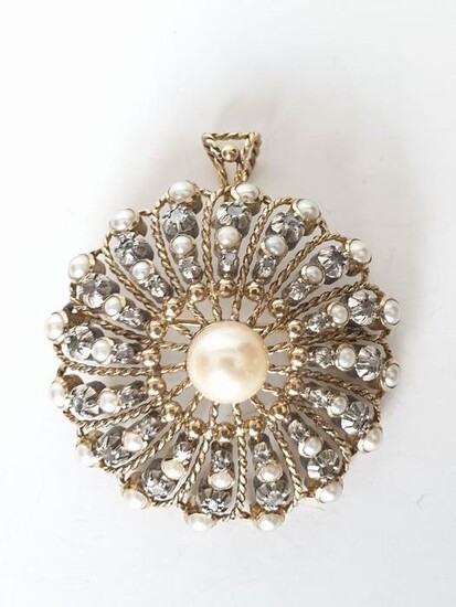 19,2 kt. Gold, Silver - Brooch, Pendant Pearl - Diamonds