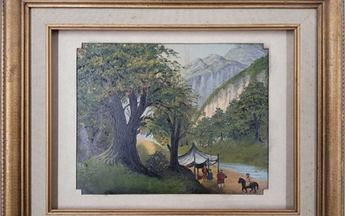 19th Century Persian Oil Painting on Board.