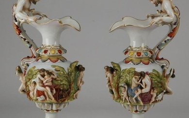 (2) Italian Capodimonte style figural porcelain ewers