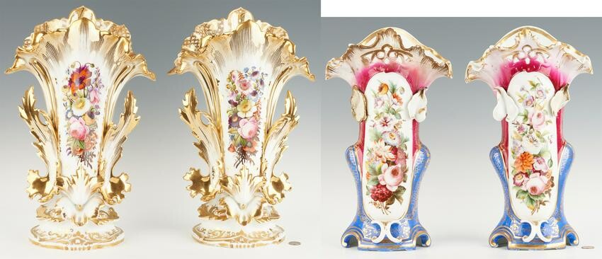 2 Pairs Old Paris Porcelain Vases