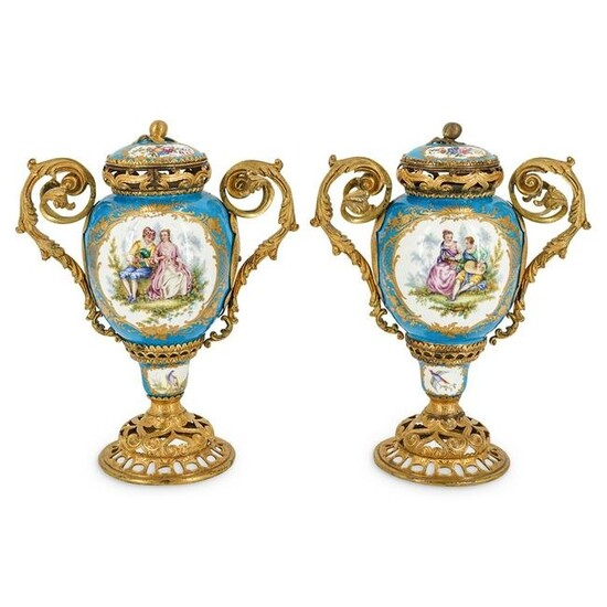 (2 Pc) 19th Cent. French Sevres Porcelain Urns