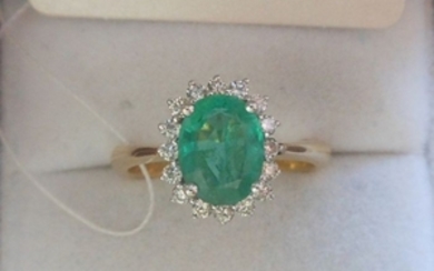18 kt. Yellow gold - Ring - 2.50 ct Emerald - Diamond