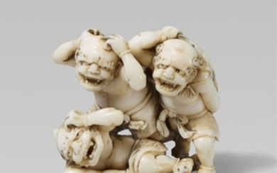 An amusing Edo school ivory netsuke of three ...