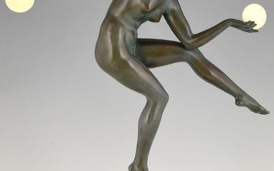 Derenne, Marcel Bouraine - Max Le Verrier - Art Deco sculpture of a dancing nude (49 cm)