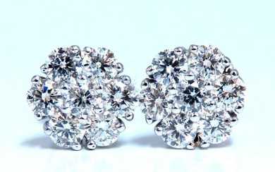 2ct Natural Diamonds Cluster Earrings 14kt