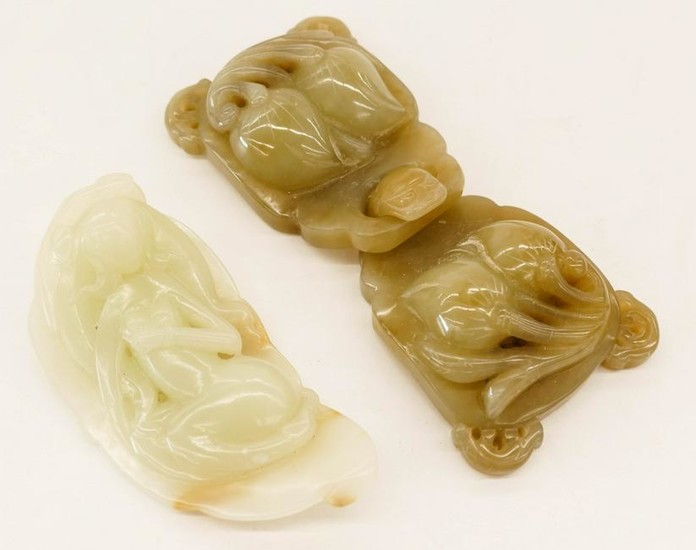 2pc Chinese Jade Buckle and Guanyin Carving. Includes a