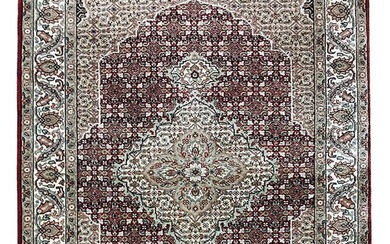 3 x 5 Wool and Silk Hand-Knotted Rug Burgundy Mahi Tabriz Fine Carpet