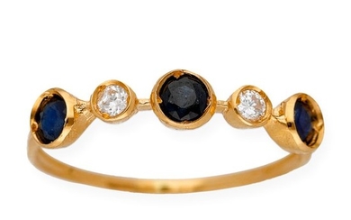 18 kt. Yellow gold - Ring - 0.10 ct Diamond - Sapphire