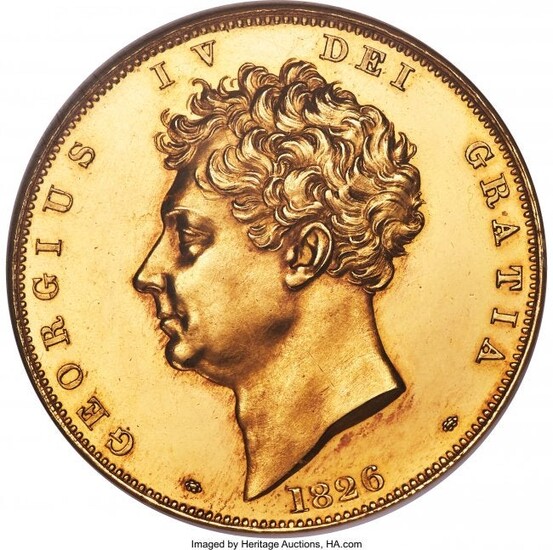 30189: George IV gold Proof 5 Pounds 1826 PR62 NGC, KM7