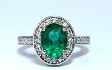 3.08ct Natural Vivid Green Emerald Diamonds Halo Ring 14kt