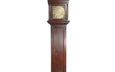 3283189. A GEORGE III OAK LONGCASE CLOCK, SQUARE BRASS DIAL SIGNED ‘ROBERT SAINSBURY CHIPPENHAM’, CIRCA 1775.