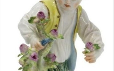 19Th C. Meissen Porcelain Figure Boy Cutting Flowers