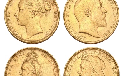 4x UK Sovereigns, comprising; Victoria, 1880 near very fine; 1889...