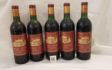 5 bottles Château LESTAGE 1967 LISTRAC MEDOC; Perfect labels, all low neck.
