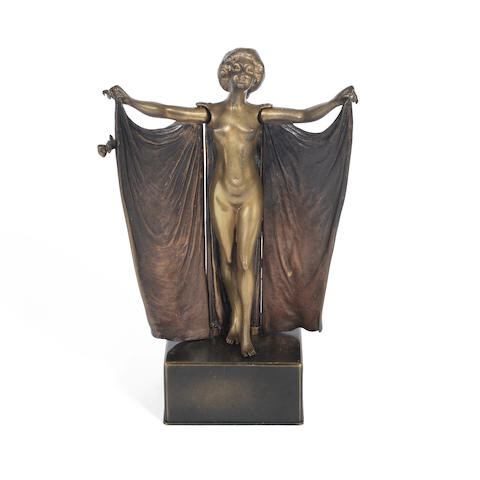 A Mechanical Patinated Bronze Figure of an Erotic Dancer Cast From a Model by Carl Kauba