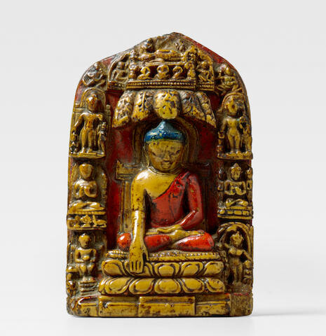 A STONE PLAQUE WITH SCENES FROM THE LIFE OF BUDDHA