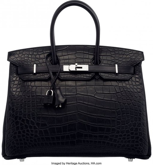 58089: Hermès 35cm Black Alligator, Clemence & C