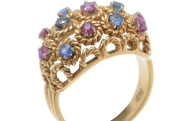 A sapphire and ruby dress ring