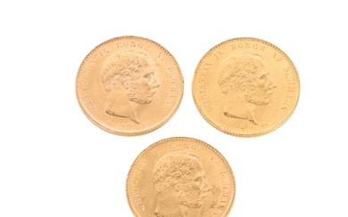 686328 Denmark. Three 20-kroner gold 1875, 1876 & 1878 (3)