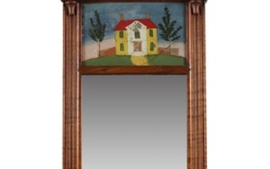 A late Federal mahogany pier glass with églomisé panel...