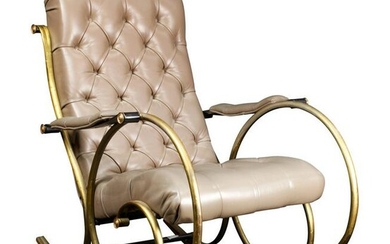 A Thonet style Brass and leather rocking chair late