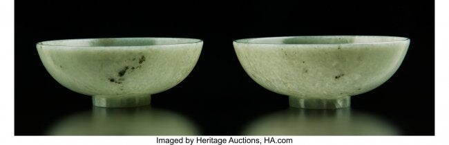 78489: A Pair of Chinese Translucent Celadon Jade Bowls