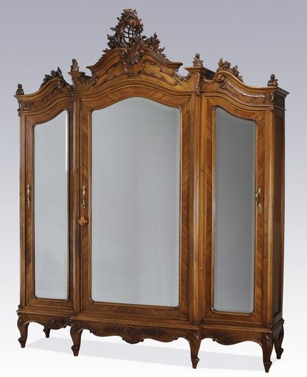19th c. French Rococo Revival walnut armoire, 106"h