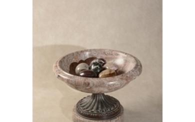 A polished stone and metal mounted tazza
