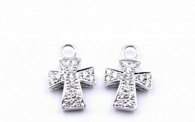 18k White Gold Diamond Small Cross Earring Enhancers