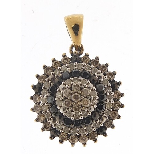 9ct gold black and clear diamond cluster pendant, 2.4cm high...