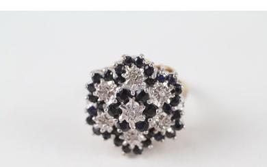9ct gold sapphire & diamond vintage dress ring (5g) Size L