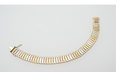 9ct three colour gold textured brick link bracelet, length 1...