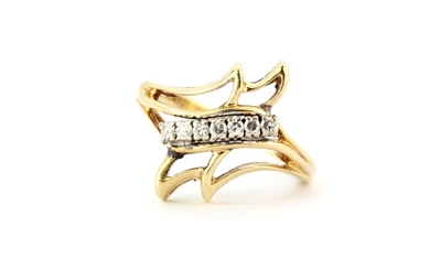 A 14ct yellow gold (stamped 585) diamond set ring, (N).