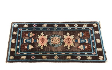 A 1920s-30s Chinese wool rug - decorated with vases and prec...