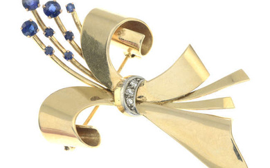 A 1940s 14ct gold sapphire, synthetic sapphire and single-cut diamond brooch, by Tiffany & Co.