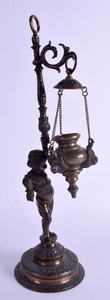 A 19TH CENTURY FRENCH BRONZE CENSER modelled as a male
