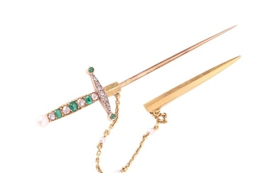 A 19th century French emerald, diamond and seed pearl sword ...