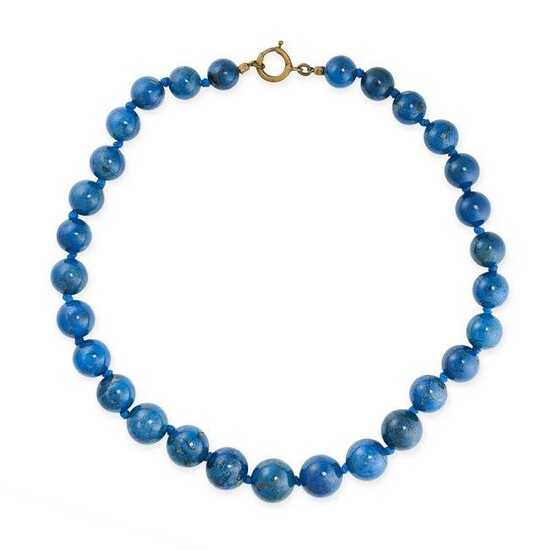 A BLUE HARDSTONE BEAD NECKLACE comprising a single row