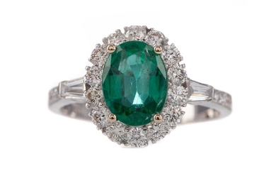 A CERTIFICATED EMERALD AND DIAMOND RING