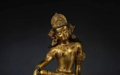 A Chinese Gilt Bronze Figure Statue of Seated Buddha
