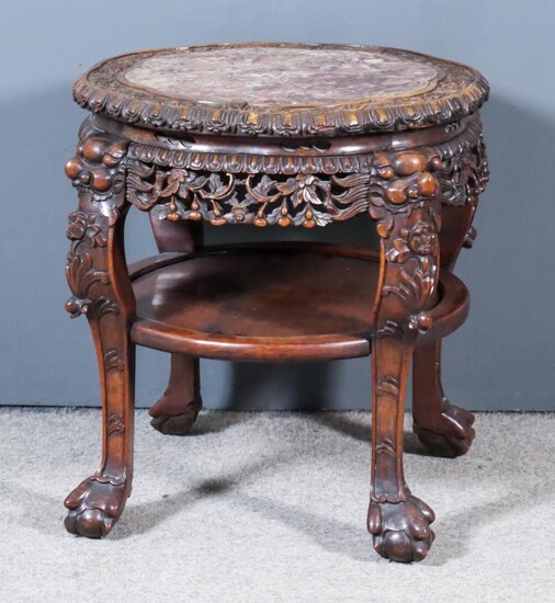A Chinese Rosewood Circular Jardiniere Stand of Large Proportions,...