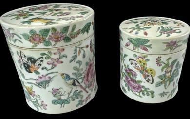 A Chinese famille rose porcelain lidded jar decorated with birds...