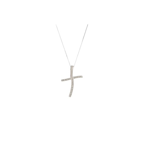A DIAMOND SET CROSS, mounted in white gold, on a white gold ...