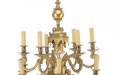 A French Louis XV gilt bronze chandelier, 12 candelholders in two levels. Late 19th century. H. 72 cm. Diam. 60 cm. – Bruun Rasmussen Auctioneers of Fine Art